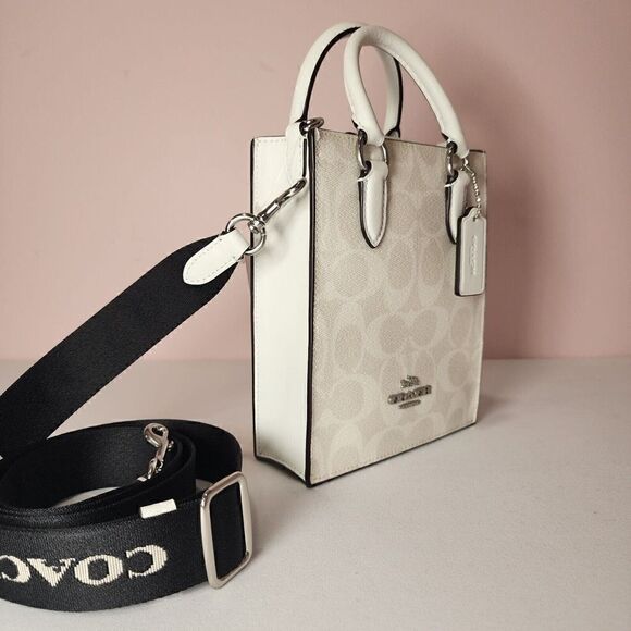 NWT Coach CP011 North South Mini Tote In Signature Canvas Leather Glacie… - Picture 2 of 6